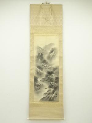 雪岳筆　水墨山水　肉筆絹本掛軸